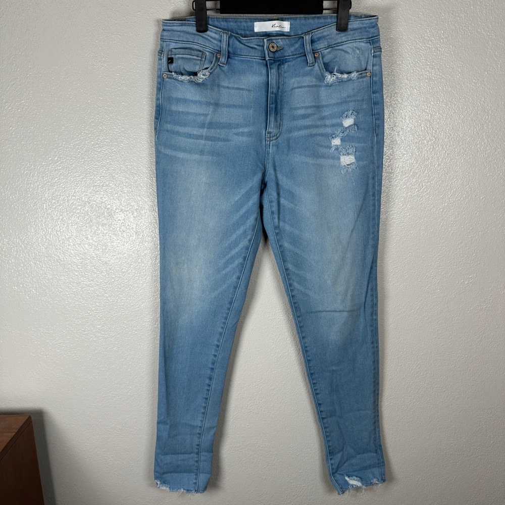 KanCan Skinny Jeans Womens 11/29 Light Wash Distressed Ripped Frayed Raw Hemā